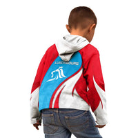 Luxembourg Kid Hoodie with National Flag Colors and White Lion Crest Design