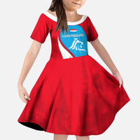 Luxembourg Kid Short Sleeve Dress with National Flag Colors and White Lion Crest Design