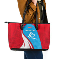 Luxembourg Leather Tote Bag with National Flag Colors and White Lion Crest Design