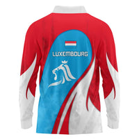 Luxembourg Long Sleeve Polo Shirt with National Flag Colors and White Lion Crest Design