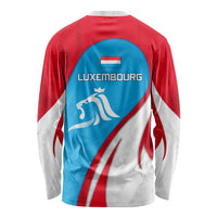 Luxembourg Long Sleeve Shirt with National Flag Colors and White Lion Crest Design