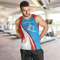Luxembourg Men Tank Top with National Flag Colors and White Lion Crest Design