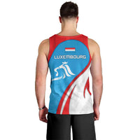Luxembourg Men Tank Top with National Flag Colors and White Lion Crest Design