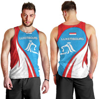 Luxembourg Men Tank Top with National Flag Colors and White Lion Crest Design