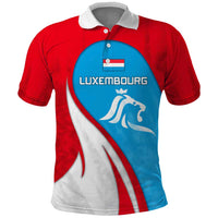 Luxembourg Polo Shirt with National Flag Colors and White Lion Crest Design