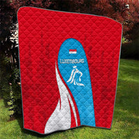 Luxembourg Quilt with National Flag Colors and White Lion Crest Design