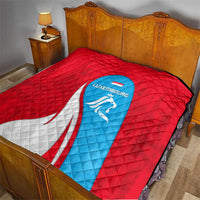 Luxembourg Quilt with National Flag Colors and White Lion Crest Design