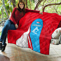 Luxembourg Quilt with National Flag Colors and White Lion Crest Design