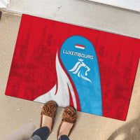 Luxembourg Rubber Doormat with National Flag Colors and White Lion Crest Design