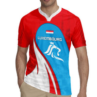 Luxembourg Rugby Jersey with National Flag Colors and White Lion Crest Design