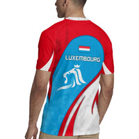 Luxembourg Rugby Jersey with National Flag Colors and White Lion Crest Design