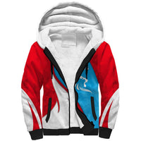 Luxembourg Sherpa Hoodie with National Flag Colors and White Lion Crest Design