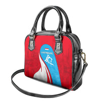 Luxembourg Shoulder Handbag with National Flag Colors and White Lion Crest Design