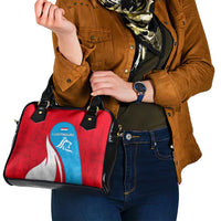 Luxembourg Shoulder Handbag with National Flag Colors and White Lion Crest Design