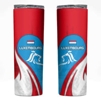Luxembourg Skinny Tumbler with National Flag Colors and White Lion Crest Design
