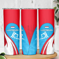 Luxembourg Skinny Tumbler with National Flag Colors and White Lion Crest Design