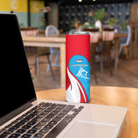Luxembourg Skinny Tumbler with National Flag Colors and White Lion Crest Design