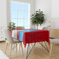 Luxembourg Tablecloth with National Flag Colors and White Lion Crest Design