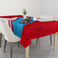 Luxembourg Tablecloth with National Flag Colors and White Lion Crest Design