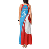 Luxembourg Tank Maxi Dress with National Flag Colors and White Lion Crest Design