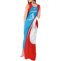 Luxembourg Tank Maxi Dress with National Flag Colors and White Lion Crest Design