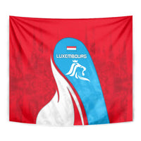 Luxembourg Tapestry with National Flag Colors and White Lion Crest Design