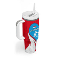 Luxembourg Tumbler With Handle with National Flag Colors and White Lion Crest Design