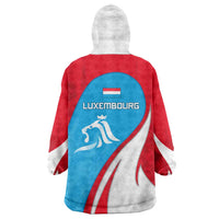 Luxembourg Wearable Blanket Hoodie with National Flag Colors and White Lion Crest Design