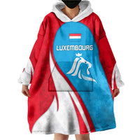 Luxembourg Wearable Blanket Hoodie with National Flag Colors and White Lion Crest Design