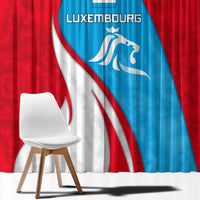 Luxembourg Window Curtain with National Flag Colors and White Lion Crest Design