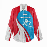 Luxembourg Women Casual Shirt with National Flag Colors and White Lion Crest Design