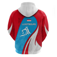 Luxembourg Zip Hoodie with National Flag Colors and White Lion Crest Design