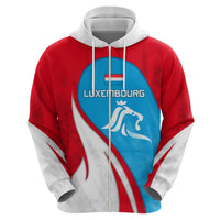 Luxembourg Zip Hoodie with National Flag Colors and White Lion Crest Design