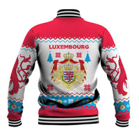 Luxembourg Christmas Baseball Jacket with Red Lion Crest and Snowflake Pattern