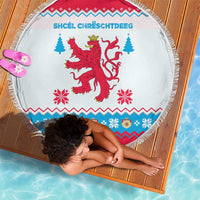 Luxembourg Christmas Beach Blanket with Red Lion Crest and Snowflake Pattern