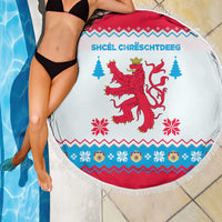 Luxembourg Christmas Beach Blanket with Red Lion Crest and Snowflake Pattern