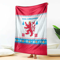 Luxembourg Christmas Blanket with Red Lion Crest and Snowflake Pattern