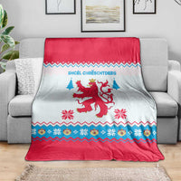 Luxembourg Christmas Blanket with Red Lion Crest and Snowflake Pattern
