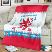 Luxembourg Christmas Blanket with Red Lion Crest and Snowflake Pattern