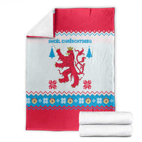 Luxembourg Christmas Blanket with Red Lion Crest and Snowflake Pattern