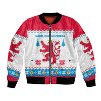 Luxembourg Christmas Bomber Jacket with Red Lion Crest and Snowflake Pattern