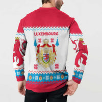Luxembourg Christmas Button Sweatshirt with Red Lion Crest and Snowflake Pattern