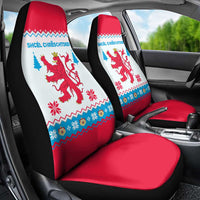 Luxembourg Christmas Car Seat Cover with Red Lion Crest and Snowflake Pattern