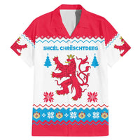 Luxembourg Christmas Family Matching Mermaid Dress and Hawaiian Shirt with Red Lion Crest and Snowflake Pattern