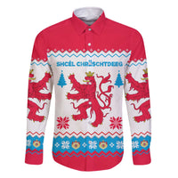 Luxembourg Christmas Family Matching Off The Shoulder Long Sleeve Dress and Hawaiian Shirt with Red Lion Crest and Snowflake Pattern