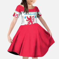 Luxembourg Christmas Family Matching Off Shoulder Maxi Dress and Hawaiian Shirt with Red Lion Crest and Snowflake Pattern