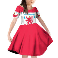 Luxembourg Christmas Family Matching Off Shoulder Short Dress and Hawaiian Shirt with Red Lion Crest and Snowflake Pattern