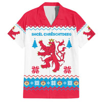 Luxembourg Christmas Family Matching Short Sleeve Bodycon Dress and Hawaiian Shirt with Red Lion Crest and Snowflake Pattern