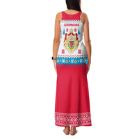 Luxembourg Christmas Family Matching Tank Maxi Dress and Hawaiian Shirt with Red Lion Crest and Snowflake Pattern