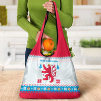 Luxembourg Christmas Grocery Bag with Red Lion Crest and Snowflake Pattern